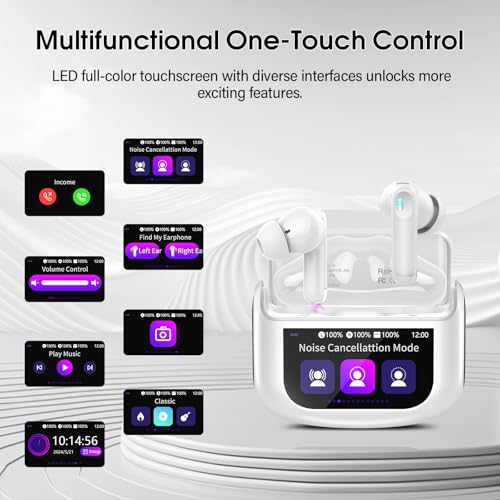 QXUFV Bluetooth Kopfhörer mit Touchscreen, In Ear Kopfhörer Kabellos Bluetooth 5.4 mit ANC/ENC Noise Cancelling Mic, 48Std Tiefer Bass Earbuds mit 5 EQ-Modi, USB-C, IP7 Wasserdicht Ohrhörer, White QXUFV Bluetooth Kopfhörer mit Touchscreen, In Ear Kopfhörer Kabellos Bluetooth 5.4 mit ANC/ENC Noise Cancelling Mic, 48Std Tiefer Bass Earbuds mit 5 EQ-Modi, USB-C, IP7 Wasserdicht Ohrhörer, White von QXUFV