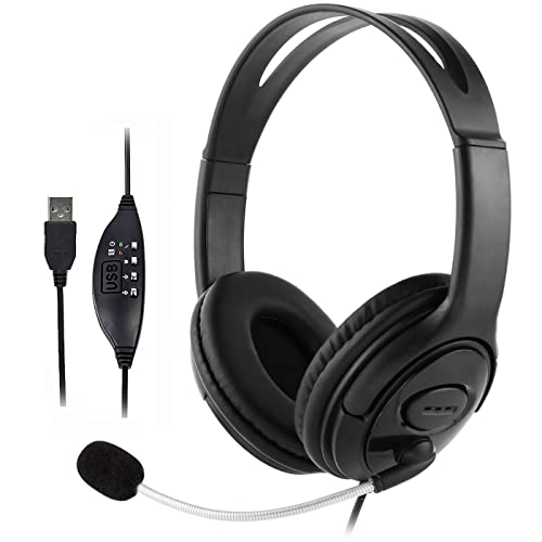 QY Gaming Headset mit Mikrofon - Brillanter Sound mit Noise Cancelling und Lautstärkeregler - Kabelgebundene USB Kopfhörer für PC Videokonferenz PS4 und Teams - Mit weichen Ohrenpolster von QY