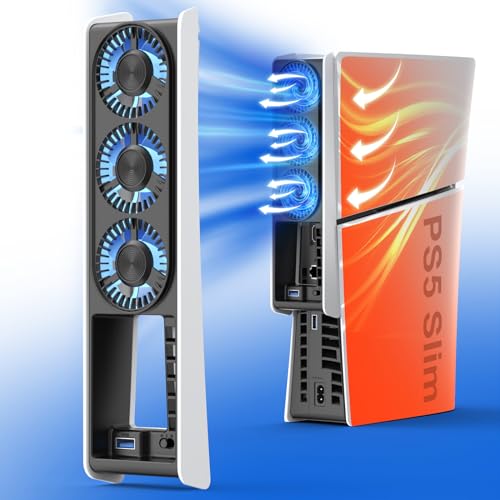 QYCHHJ Lüfter für PS5 Slim Digital & Disc, Auto Power On/of/Adjustable by Sensing Temperatures, 2-stufige Geschwindigkeit für PS5 Slim Cooling Fan USB 3.0 HUB für PS5 Slim Cooling Station Zubehör QYCHHJ Lüfter für PS5 Slim Digital & Disc, Auto Power On/of/Adjustable by Sensing Temperatures, 2-stufige Geschwindigkeit für PS5 Slim Cooling Fan USB 3.0 HUB für PS5 Slim Cooling Station Zubehör von QYCHHJ