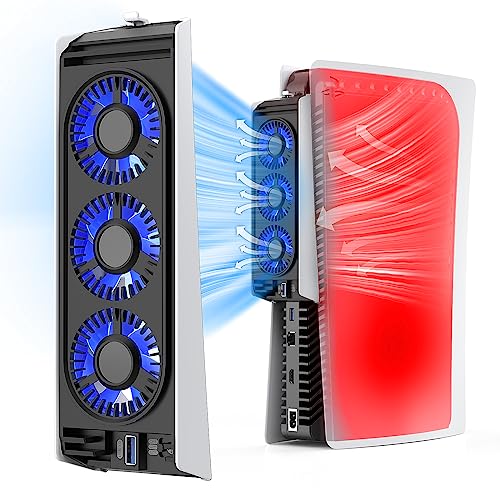 QYCHHJ PS5 Lüfter Kühler für PS 5 mit LED Licht und USB Anschluss 3 Cooling-Fans 2 Kühlstufe Upgrade Kühlsystem Zubehör für PS5 Host digital Version or CD Version von QYCHHJ