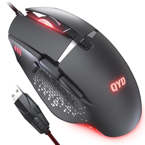 QYD Gaming Maus 7200 DPI Einstellbarer USB RGB Led Gaming Mäuse für Große Hände, 8 Programmierbare PC Maus, Ergonomische Desktop Computer Laptop PC Gamer Gaming Mouse mit 1,67m Geflochtenen Kabel von QYD