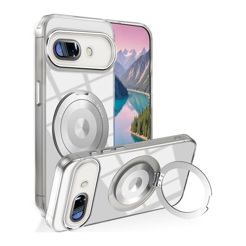 QYFCOU Hülle für Google Pixel 9a Handyhülle mit Kameraschutz 360 Grad Drehung Ständer, Militär Stoßfeste Anti Kratzer Schutzhülle (transparent) von QYFCOU