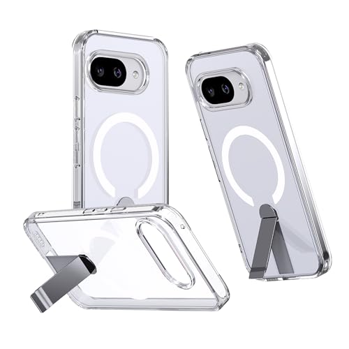 QYFCOU Hülle für Google Pixel 9a Magnetischer Handyhülle mit Ständer Kompatibel mit MagSafe，Militär Stoßfeste Anti Kratzer Schutzhülle (Transparente) von QYFCOU