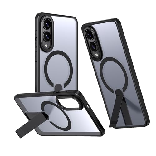 QYFCOU Hülle für Samsung Galaxy S25 Edge Magnetischer Handyhülle mit Ständer Kompatibel mit MagSafe，Militär Stoßfeste Anti Kratzer Schutzhülle (Schwarz) von QYFCOU