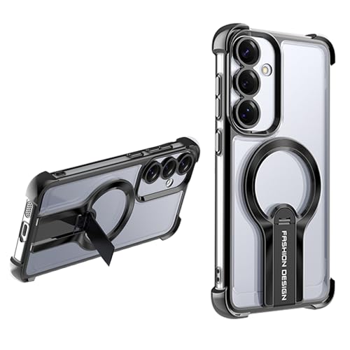 QYFCOU Hülle für Samsung Galaxy S25 Plus Transparentes Handyhülle mit Kameraschutz 360 Grad Drehung Ständer, [Luxus Galvanik] Militär Stoßfeste Anti Kratzer Schutzhülle (Schwarz) von QYFCOU