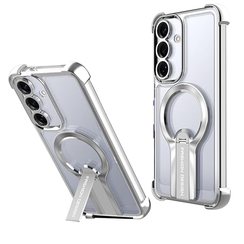 QYFCOU Hülle für Samsung Galaxy S25 Plus Transparentes Handyhülle mit Kameraschutz 360 Grad Drehung Ständer, [Luxus Galvanik] Militär Stoßfeste Anti Kratzer Schutzhülle (Silber) von QYFCOU