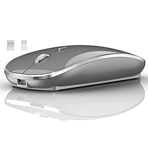 Kabellose Maus für Laptop, 2.4 GHz schnurlose Maus mit USB/USB-C Dual-Empfänger für Computer, wiederaufladbare tragbare Maus, kompatibel mit Apple MacBook Air/Pro, iPad, Mac, Tablet, PC (grau) von QYFP