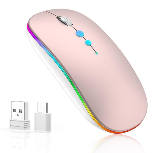 LED Kabellose maus für Computer,PC FunkMaus Tragbare Wiederaufladbar mit 2,4GHz USB/USB-C Dual Empfänger, DPI,Zurück Taste-kompatibel mit TypeC-Geräten/AppleMacBook Air/Pro,iPad,Laptop,Tablet(Rosa) LED Kabellose maus für Computer,PC FunkMaus Tragbare Wiederaufladbar mit 2,4GHz USB/USB-C Dual Empfänger, DPI,Zurück Taste-kompatibel mit TypeC-Geräten/AppleMacBook Air/Pro,iPad,Laptop,Tablet(Rosa) von QYFP