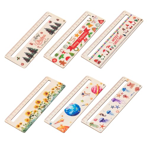 6 Stück Personalisiertes Lesehilfe mit Lineal aus Holz, 17 cm Lineal mit Süßen Motiven Holzlineal Lesehilfe Viele Style Personalisiert Schulkind Ruler für Schulbedarf Büro Zuhause von QYRDBGY