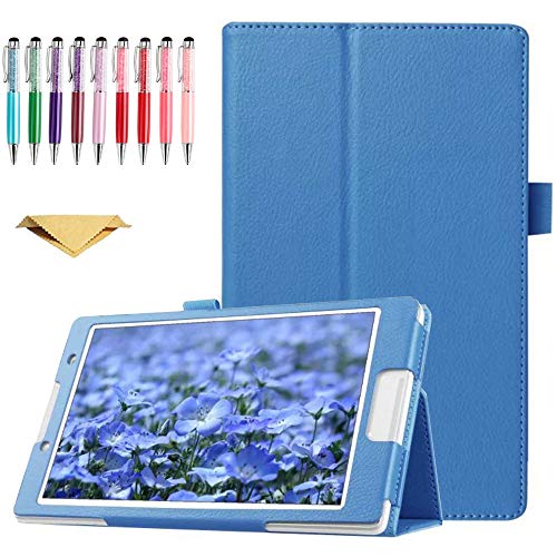 QYiD Hülle für ASUS ZenPad Z380, Flip Leather Schutzhülle Etui Tablet Tasche mit Standfunktion für ASUS ZenPad Z380, P022 (Z380C, Z380CX, Z380KL, Z380KNL, Z380M, P00A, P024), Hellblau von QYiD