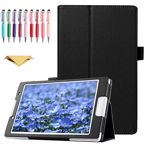 QYiD Hülle für Lenovo Tab 4 10 (TB-X304F/N), Flip Leather Schutzhülle Etui Tablet Tasche mit Standfunktion für Lenovo Tab 4 Tablet 10.1 Zoll 2017 Release ZA2J0007US, Schwarz von QYiD