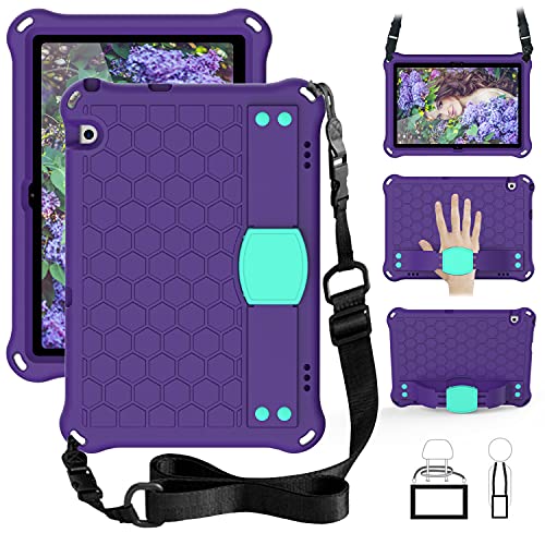 QYiD Kinder Hülle für Huawei MediaPad T3 10, Eva Stoßfeste Leicht Schützend Kinder Case Cover mit Hand Griff Handle und Schultergurt für Huawei Mediapad T3 10 9.6 Zoll 2018 Tablet, Lila/Aqua von QYiD