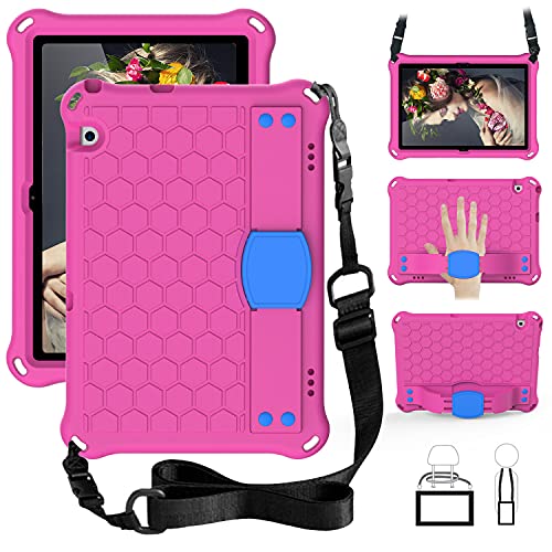 QYiD Kinder Hülle für Huawei MediaPad T3 10, Eva Stoßfeste Leicht Schützend Kinder Case Cover mit Hand Griff Handle und Schultergurt für Huawei Mediapad T3 10 9.6 Zoll 2018 Tablet, Rose/Blau von QYiD