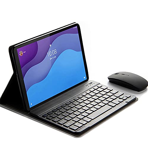 QYiD Tastatur-Hülle für Lenovo TAB E10, Lederschutzhülle mit Standfunktion und magnetisch abnehmbarer kabelloser Tastatur und kabelloser Maus, Lenovo TAB E10 TB-X104F 25,7 cm (10,1 Zoll) Android-Tablet 2018, Schwarz von QYiD