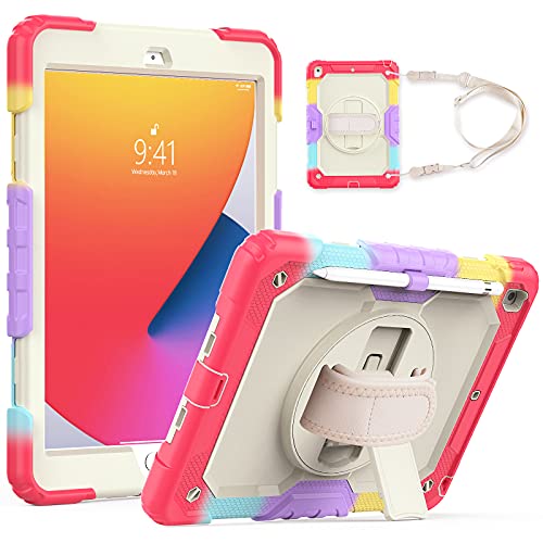 QYiD iPad Air 4 Hülle 2020 10.9 Zoll Heavy Duty Stoßfest Hülle mit 360 drehbarem Ständer / Handschlaufe Stifthalter & Displayschutzfolie für iPad Air 4th Generation & iPad Pro 11 2020/2018, Camouflage Rot von QYiD