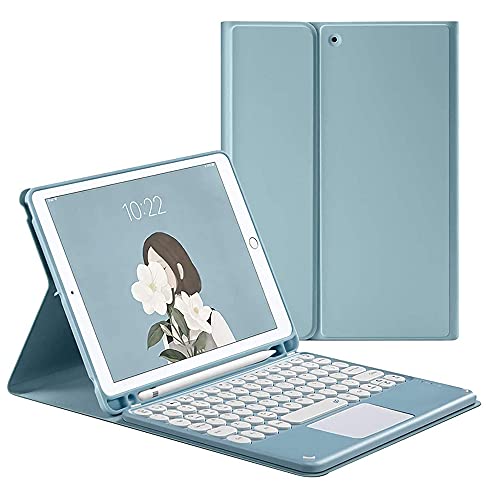 QYiD iPad-Tastatur-Hülle mit Touchpad für iPad 8. Generation (2020)/7. Generation (2019) 10.2 Zoll, abnehmbar, kabellos, mit Stifthalter, Ständer, Folio-Tastaturabdeckung für iPad 8. Gen/7. Generation 10.2, blau von QYiD