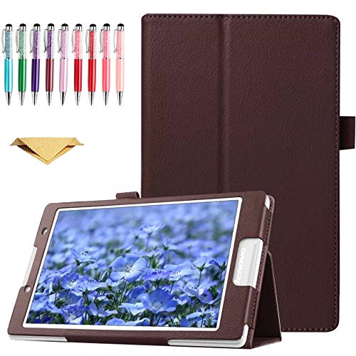 QYiD Hülle für Lenovo Tab 4 8 Plus (TB-8704V, TB-8704F, TB-8704X), Flip Leather Schutzhülle Etui Tablet Tasche für Lenovo Tab 4 8" Plus Android Tablet 2017 Release ZA2H0000US, Braun von QYiiD