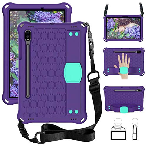 QYiD Kinder Hülle für Galaxy Tab S7 Case 2020, Eva Stoßfeste Leicht Schützend Kinder Case mit Hand Griff Handle und Schultergurt für Galaxy Tab S7 11 Zoll SM-T870/T875, Purple/Aqua von QYiiD