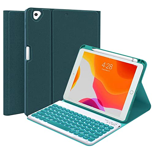 QYiiD Beleuchtete Tastatur Hülle für iPad Pro 11 2022 (4. Generation)/ iPad Pro 11 2021(3. Generation)/ 2020/2018, QWERTZ Abnehmbare Bluetooth Tastatur Hülle mit PU-Lederhülle,Pencil Halter, DrakGreen von QYiiD
