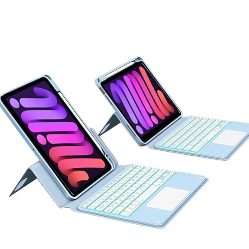 QYiiD Hülle mit Tastatur für iPad Mini 6 2021 (6.Generation) 8,3 Zoll, Transparent Back Vertical Stand Schutzhülle Pencil Halter & QWERTZ Deutscher Beleuchtete Touchpad QWERTZ Deutscher Tastatur, Blau von QYiiD