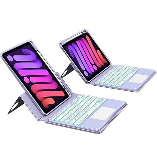 QYiiD Hülle mit Tastatur für iPad Mini 6 2021 (6.Generation) 8,3 Zoll, Transparent Back Vertical Stand Schutzhülle & QWERTZ Deutscher Beleuchtete Touchpad QWERTZ Deutscher Tastatur, Lila von QYiiD