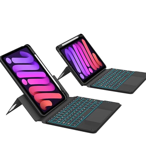 QYiiD Hülle mit Tastatur für iPad Mini 6 2021 (6.Generation) 8,3 Zoll, Transparent Vertical Stand Schutzhülle Pencil Halter & QWERTZ Deutscher Beleuchtete Touchpad QWERTZ Deutscher Tastatur, Schwarz von QYiiD