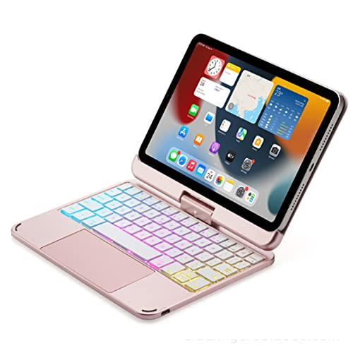 QYiiD Magic 360 Grad drehbare Tastaturhülle für iPad Mini 6 2021 – Smart Trackpad – 7 Farben Hintergrundbeleuchtung – 360 ° drehbar – kabelloses Smart Folio Auto Sleep/Wake Cover, Roségold von QYiiD