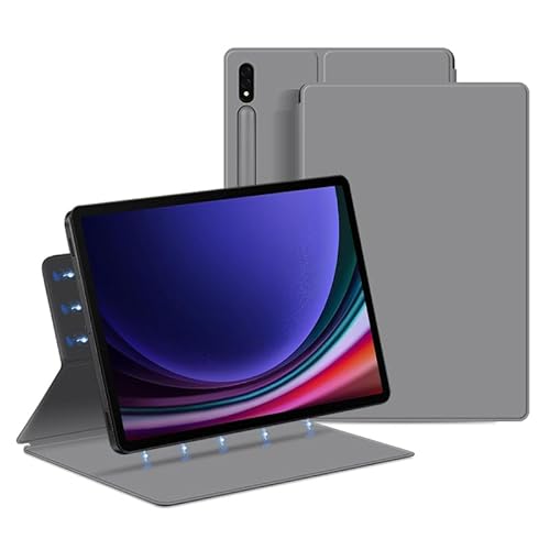 QYiiD Magnetische Hülle für Galaxy Tab S10+ / Galaxy Tab S9 FE+ / S9 Plus 12.4 Zoll mit S Pen Halter, Ultra Dünn Schlank Folio Ständer Tablet Schutzhülle mit Auto Schlaf/Wach Funktion, Grau von QYiiD