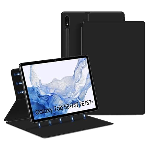 QYiiD Magnetische Hülle für Galaxy Tab S8 Plus 12.4 Zoll 2022/ Tab S7 FE 2021/ Tab S7 Plus 2020 mit S-Stifthalter, Ultra Dünn Schlank Folio Ständer Tablet Schutzhülle mit Auto Schlaf/Wach, schwarz von QYiiD