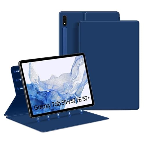 QYiiD Magnetische Hülle für Galaxy Tab S8 Plus 12.4 Zoll 2022/ Tab S7 FE 2021/ Tab S7 Plus 2020 mit S-Stifthalter, Ultra Dünn Schlank Folio Ständer Tablet Schutzhülle mit Auto Schlaf/Wach, Blau von QYiiD