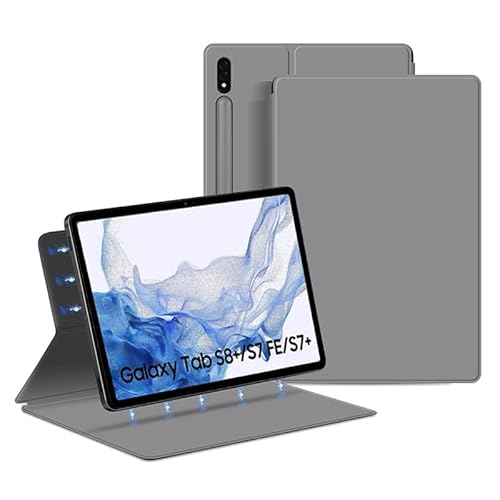 QYiiD Magnetische Hülle für Galaxy Tab S8 Plus 12.4 Zoll 2022/ Tab S7 FE 2021/ Tab S7 Plus 2020 mit S-Stifthalter, Ultra Dünn Schlank Folio Ständer Tablet Schutzhülle mit Auto Schlaf/Wach, Grau von QYiiD