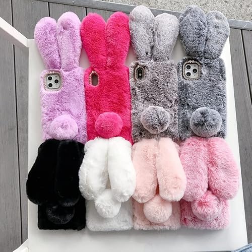 QYiiD Plüsch Kaninchen Hülle für iPhone 6 Plus/6S Plus, Weich Warm Flauschige Handyhülle mit Sparkly Diamond, Niedlich Pelzig Hase Ohren Mädchen Winter, Schwarz (iPhone 6 Plus/6S Plus 5.5 inch) von QYiiD