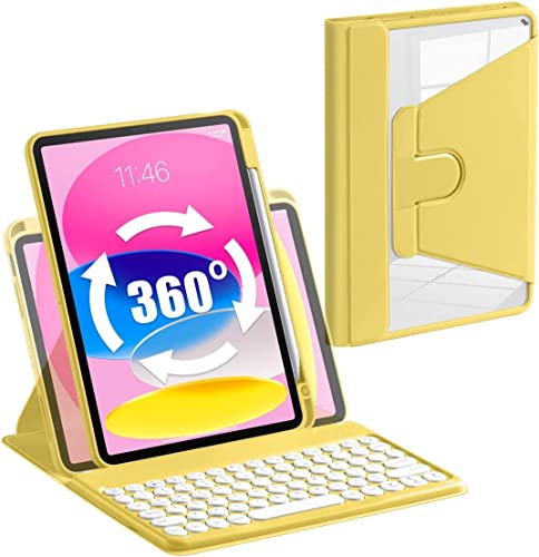 QYiiD Rotierende Tastaturhülle für iPad Pro 12.9 2022 6th Generation / 2021 5th Gen / 2020 4th Gen / 2018, transparente Rückseite, vertikale Standabdeckung, niedliche runde Tasten, abnehmbare von QYiiD