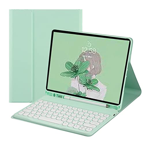 QYiiD Tastatur Hülle für Pad 10. Generation 2022 (10.9 Zoll), (Deutsches QWERTZ) Runde Tasten Abnehmbare Tastatur Hülle mit PU-Lederhülle, iPad 10 Generation Tastatur, Grün von QYiiD