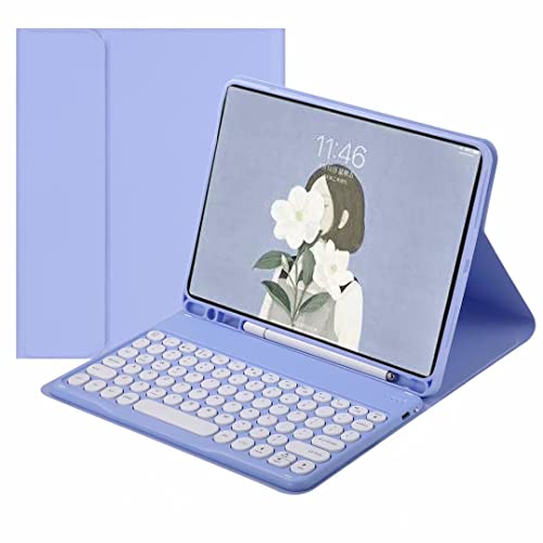 QYiiD Tastatur-Hülle für iPad Air 5. Generation 2022 / 4. Generation Farbtastatur, niedliche runde Taste, Air 10,9 Zoll, abnehmbare magnetische Tastatur, Smart Cover mit Stifthalter, Violett von QYiiD