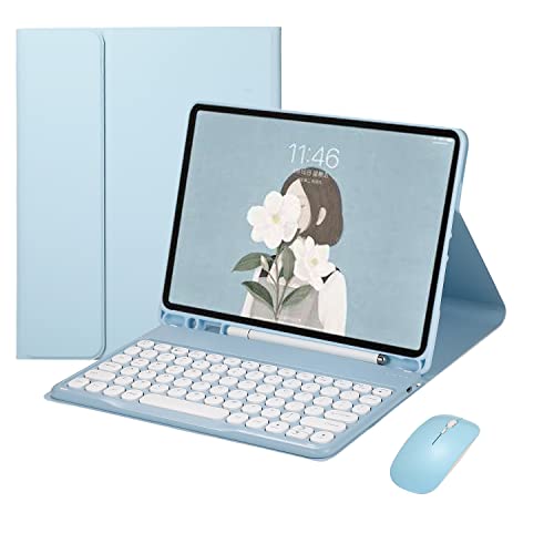 QYiiD Tastatur-Hülle für iPad Air 5. Generation 2022 / 4. Generation Farbtastatur, niedliche runde Taste, Air 27,7 cm (10,9 Zoll), abnehmbar, magnetisch, mit Stifthalter, Blau von QYiiD