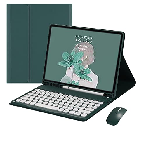 QYiiD Tastatur-Hülle für iPad Air 5. Generation 2022 / 4. Generation Farbtastatur, niedliche runde Taste, Air 27,7 cm (10,9 Zoll), abnehmbar, magnetisch, mit Stifthalter, DrakGreen von QYiiD