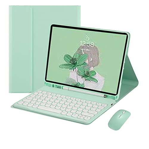 QYiiD Tastatur-Hülle für iPad Air 5. Generation 2022 / 4. Generation Farbtastatur, niedliche runde Taste, Air 27,7 cm (10,9 Zoll), abnehmbar, magnetisch, mit Stifthalter, Grün von QYiiD