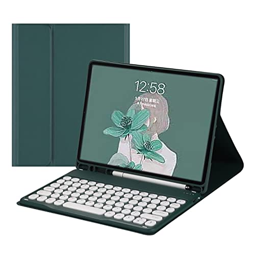 QYiiD Tastatur-Hülle für iPad Air 5. Generation 2022 / 4. Generation Farbtastatur, niedliche runde Taste, Air 27,7 cm (10,9 Zoll), abnehmbare magnetische Tastatur, Smart Cover mit Stifthalter, DrakGreen von QYiiD