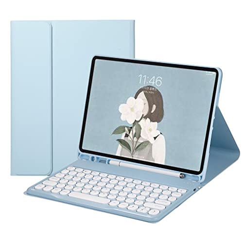 QYiiD Tastatur-Hülle für iPad Air 5. Generation 2022 / 4. Generation Farbtastatur, niedliche runde Taste, Air 27,7 cm (10,9 Zoll), abnehmbare magnetische Tastatur, Smart Cover mit Stifthalter, Blau von QYiiD