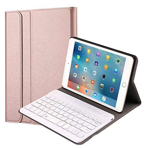 QYiiD Tastatur Hülle für iPad Mini 5/ Mini 4, Ultra Dünn Ständer Folio PU Ledertasche mit Blautooth Tastatur für iPad Mini 5 2019(5th Gen)/ iPad Mini 4 2015, Blau von QYiiD