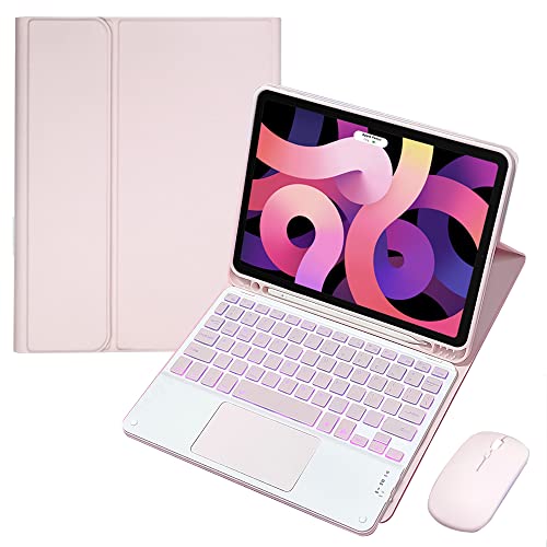 QYiiD TouchPad-Tastaturhülle für iPad 9. Generation (2021)/8. Generation (2020)/7. Generation (2019), magnetische abnehmbare Tastatur + Maus und schmale Standabdeckung mit Stifthalter für iPad Air 3, iPad Pro 10,5, Rosa von QYiiD
