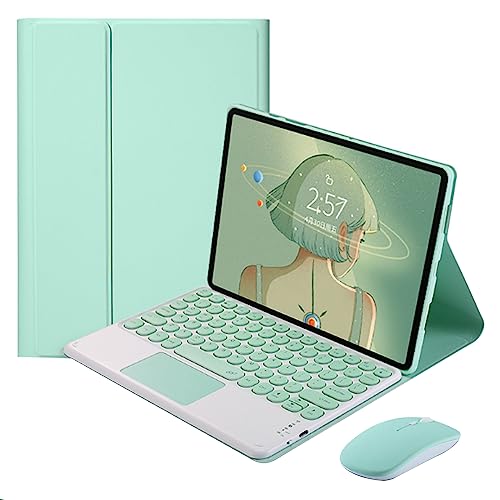 QYiiD Touchpad Tastatur Hülle für Lenovo Tab M10 Plus 10,3 Zoll/K10 (TB-X606F/TB-X606X/TB-X6C6F/TB-X6C6X), Folio Tastatur Hülle Cover mit niedlicher runder Taste Wireless Tastatur & Maus, Grün von QYiiD