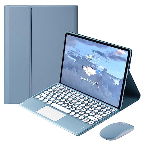 QYiiD Touchpad Tastatur Hülle mit Maus für Lenovo Tab M10 Plus 3rd Gen 2022 (TB125FU), Folio Tastatur Hülle Cover mit süßer runder Taste Wireless Tastatur für Lenovo Tab M10 Plus 3rd Gen 10.6 Zoll, Blau von QYiiD