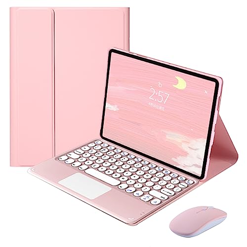 QYiiD Touchpad Tastaturhülle mit Maus für Lenovo Tab P12 Pro 2021 Release 12,6 Zoll (TB-Q706F TB-Q706Z), Folio Tastatur Hülle Cover mit niedlicher runder Taste, kabellos, abnehmbare TouchPad-Tastatur, Rosa von QYiiD