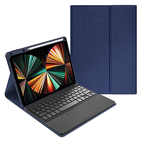QYiiD Trackpad Tastatur Hülle für iPad Pro 12.9 5. Generation (2021) / 4. Generation (2020) / 3. Generation (2018) Weiche TPU Schutzhülle mit QWERTY Wireless Bluetooth Tastatur, Blau von QYiiD