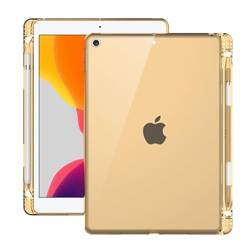 QYiiD Transparente Schutzhülle für iPad 4, iPad 3 und iPad 2 mit Stifthalter, [Stoßdämpfung] [kristallklare Abdeckung] Transparente flexible TPU-Gel-Silikon-Rückabdeckung Schutzhülle, Transparent Gold von QYiiD