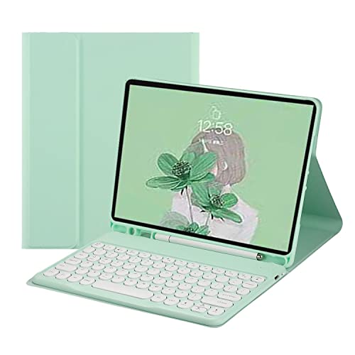 QYiiD iPad 6. / 5. Generation Air 2 Pro 9,7 Zoll Tastatur-Hülle mit niedlichem rundem KeyCap Farbtastatur magnetisch abnehmbar iPad 9,7 2018/2017 Tastatur-Abdeckung mit Stifthalter für iPad 5/iPad6, Grün von QYiiD