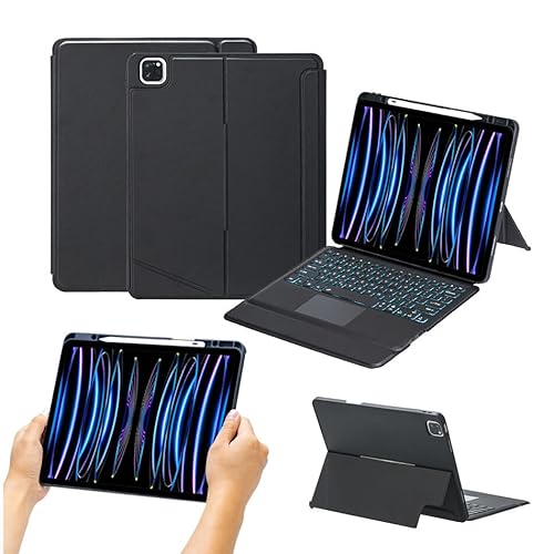 QYiiD iPad Pro 12,9 Zoll 2022 Hülle mit Tastatur, Tastatur für 12,9 Zoll iPad Pro 6. / 5. / 4. / 3. Generation, Silikon + ABS-Hülle, magnetisch, abnehmbarer Ständer mit Trackpad-Tastatur mit Hintergrundbeleuchtung von QYiiD