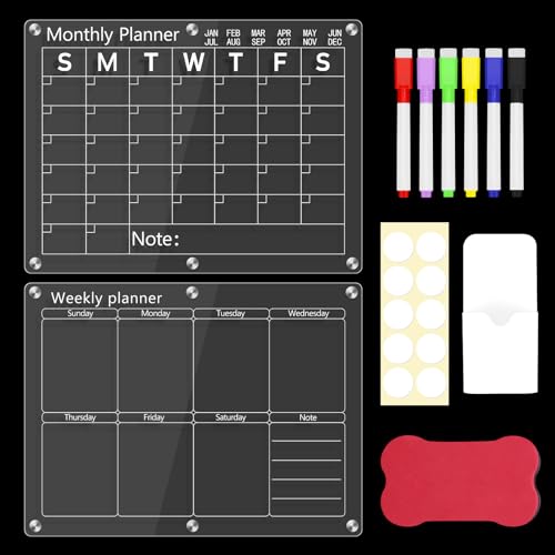 Wochenplaner Monatsplaner Magnetisch Abwischbar, 2 Klare Kühlschrank Essensplaner Woche, Haushaltsplaner Familie Whiteboard, Große Stundenplan Kinder Familienplaner Einkaufsliste Magnettafel Küche von QZDAFFIC